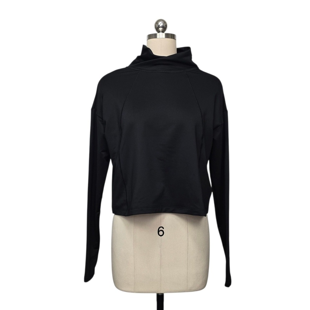 Athleta Womens Black Cropped Mock Neck Fleece Sweatshirt Size Small SP 2391